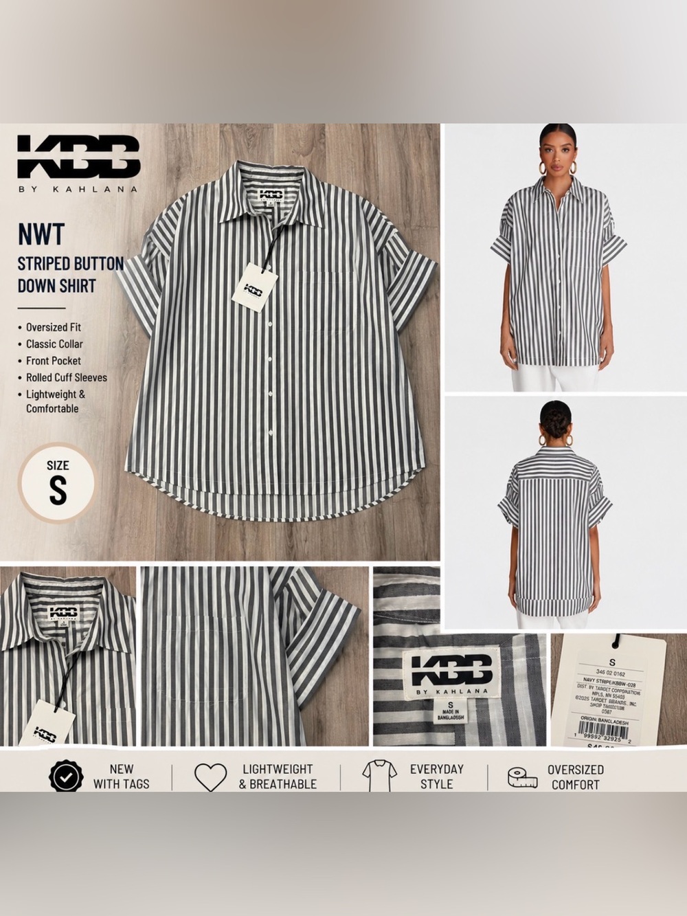 KBB by Kahlana Oversized Striped Button-Up Shirt | NWT | Size Small